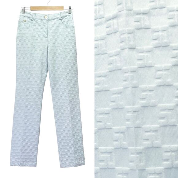 St. John Sport Aqua Blue Textured Pants Size 2 Straight Leg Logo Jacquard VTG - Picture 12 of 12